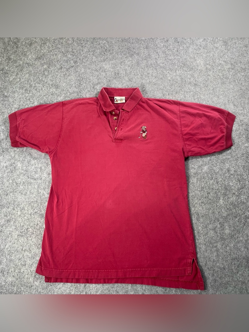 Vintage Disney Men's Polo Shirt in Burgundy with Embroidered Character